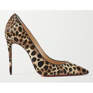 Christian Louboutin Kate 100 Pony Madagascar Leopard Black Brown Heel Pump 40.5